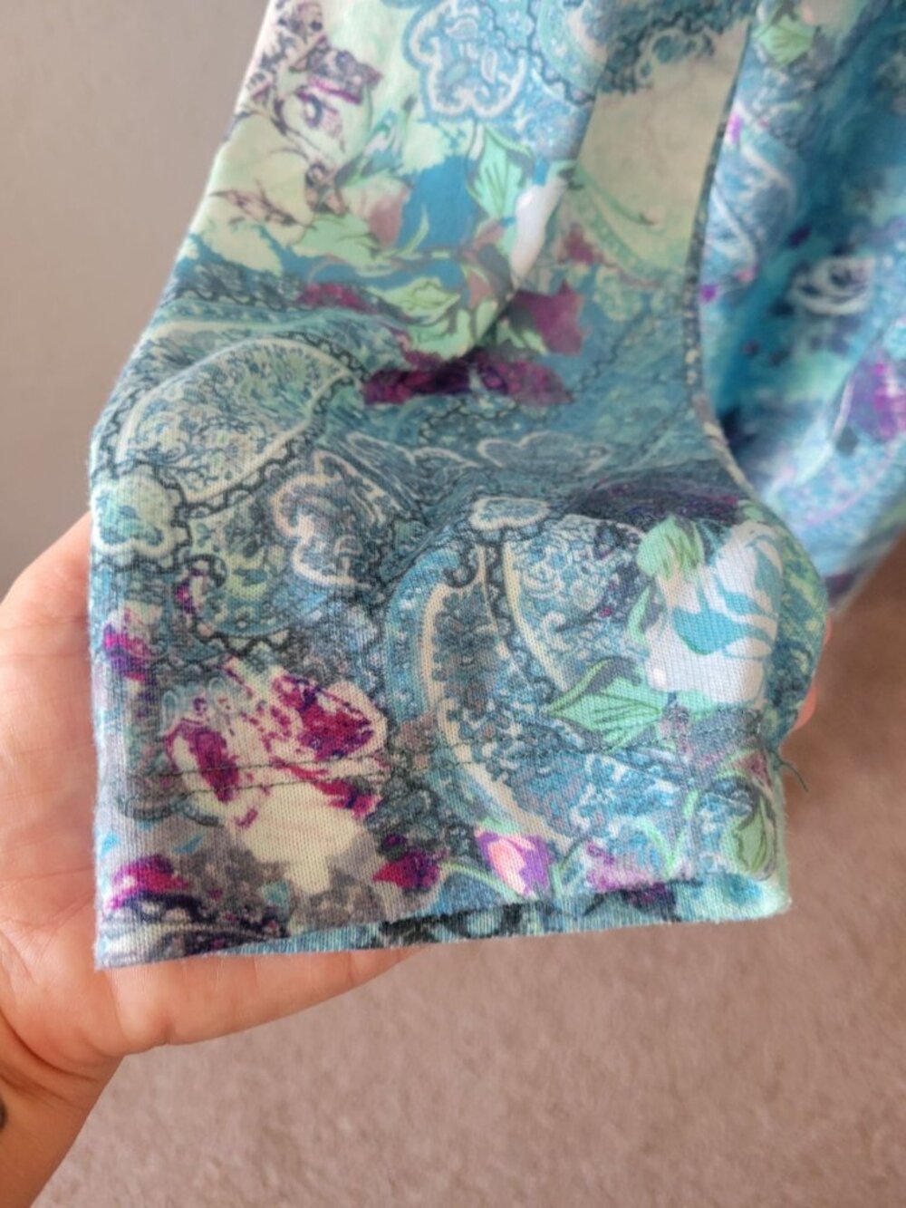 Soft Surroundings tunic top featuring a blue floral paisley print and a V-neck - Picture 5 of 11